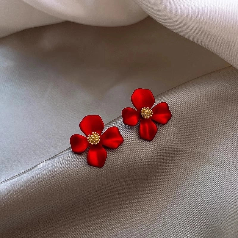 3 Pieces Sweet Heart Shape Rose Flower Inlay Imitation Pearl Alloy Rhinestones Earrings