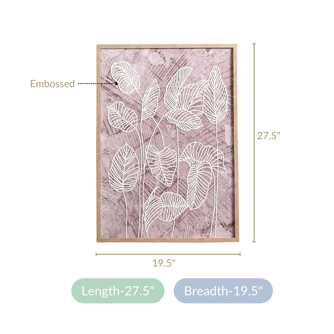 Emboss Leaf Printed Canvas Wall Art 27x19 Inch