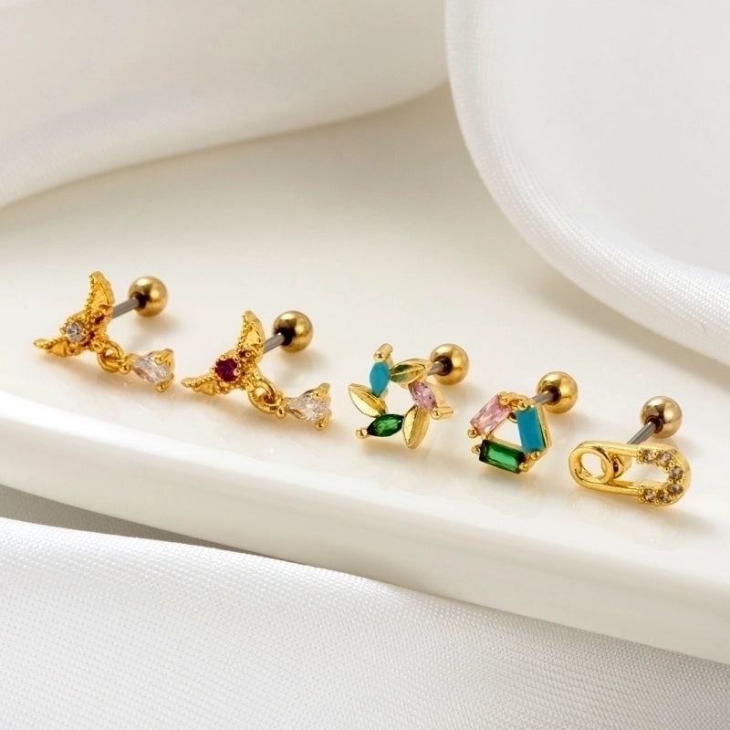 1 Piece Ear Cartilage Rings & Studs Minimalist Classic Style Heart Shape Wings Flower 316L Stainless Steel  Copper Plating Inlay Zircon