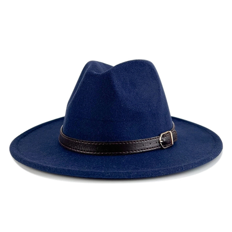 Explosions Solid Color Belt Woolen Hat Autumn And Winter Wind Fedora Hat Men's And Women's Felt Hat