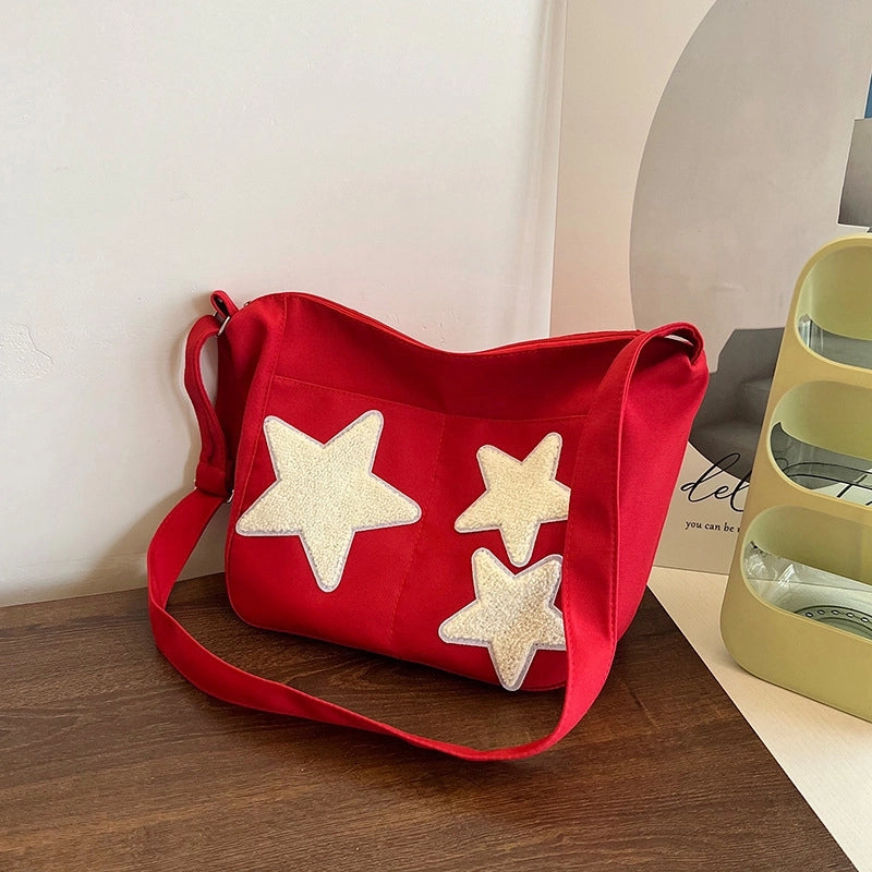 Large Capacity Crossbody Canvas Bag Japanese Style Korean Style Fashionable Pentagonal Star Shoulder Bag New Fashionable Cloth Bag