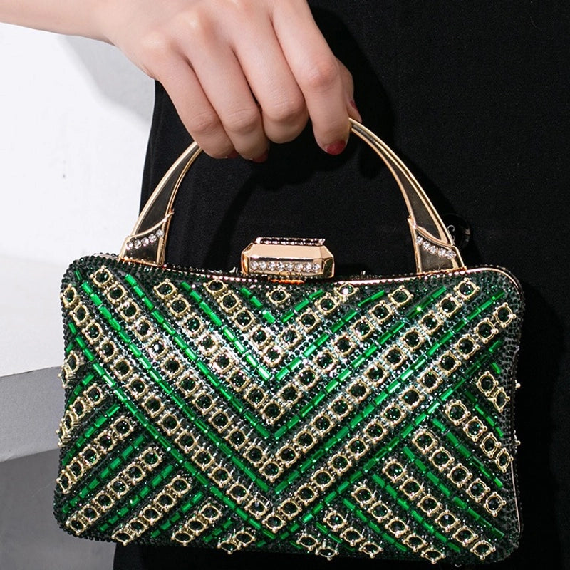 Silver Gold Red Nylon Color Block Square Evening Bags