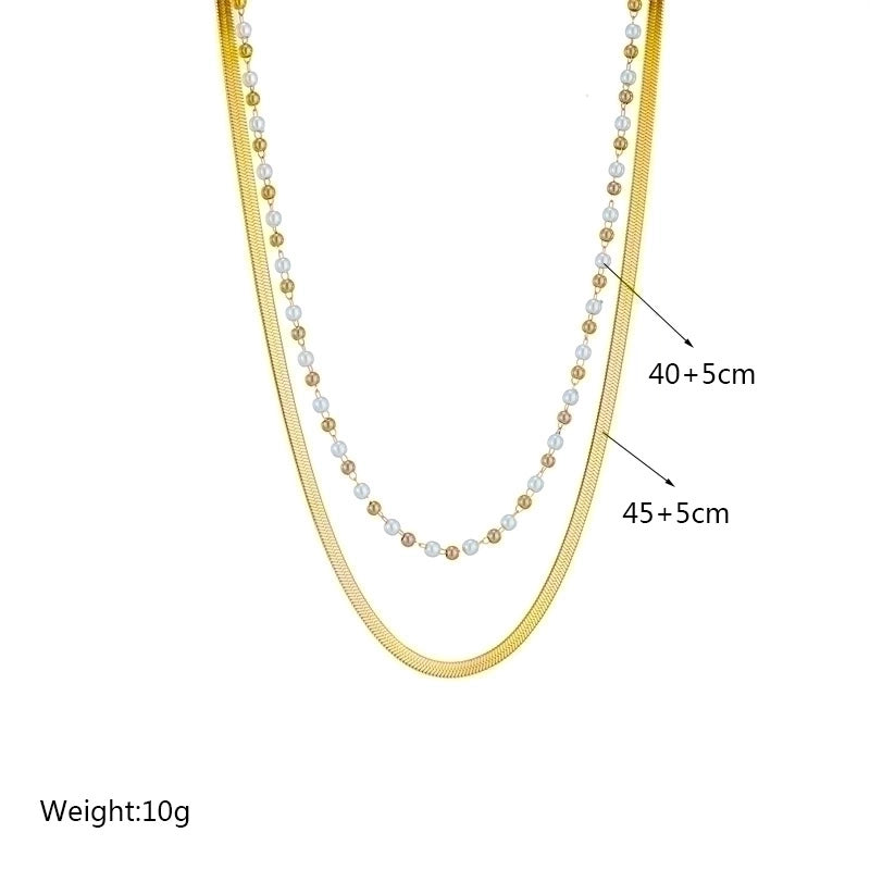 Casual Minimalist Solid Color Titanium Steel Beaded Pearl Plating 18k Gold Plated Layered Necklaces