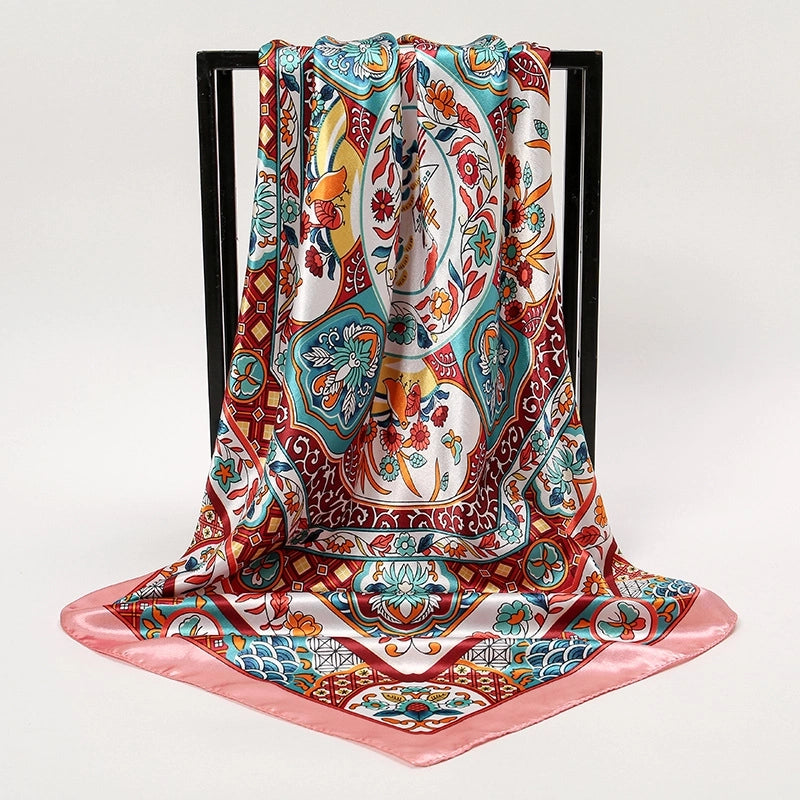 Unisex Streetwear Stripe Cashew Nuts Flower Satin Printing Silk Scarf