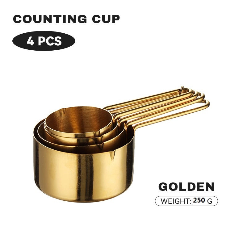 430 Stainless Steel Measuring Cup Measuring Spoon Suit 8-piece Rose Gold Wire Handle Measuring Spoon Measuring Cup 4-piece Set With Scale Gold