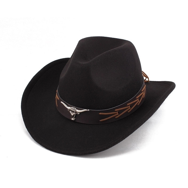 Ethnic Style Topper Hat Western Cowboy Hat Tibetan Tibetan Performance Hat Woolen Hat Central Retro Woolen Hat