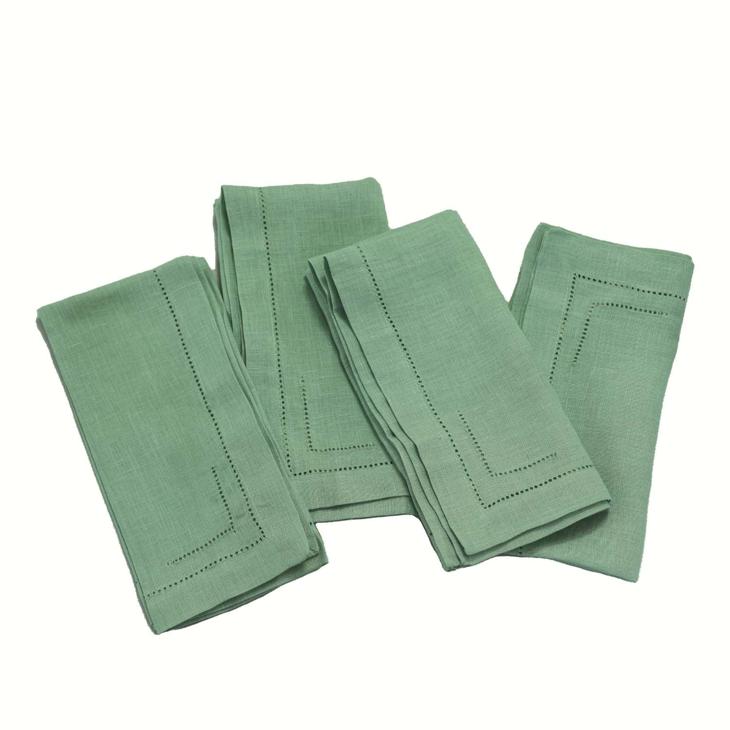Sage Green 100% Linen Incomplete Hemstitch Napkins