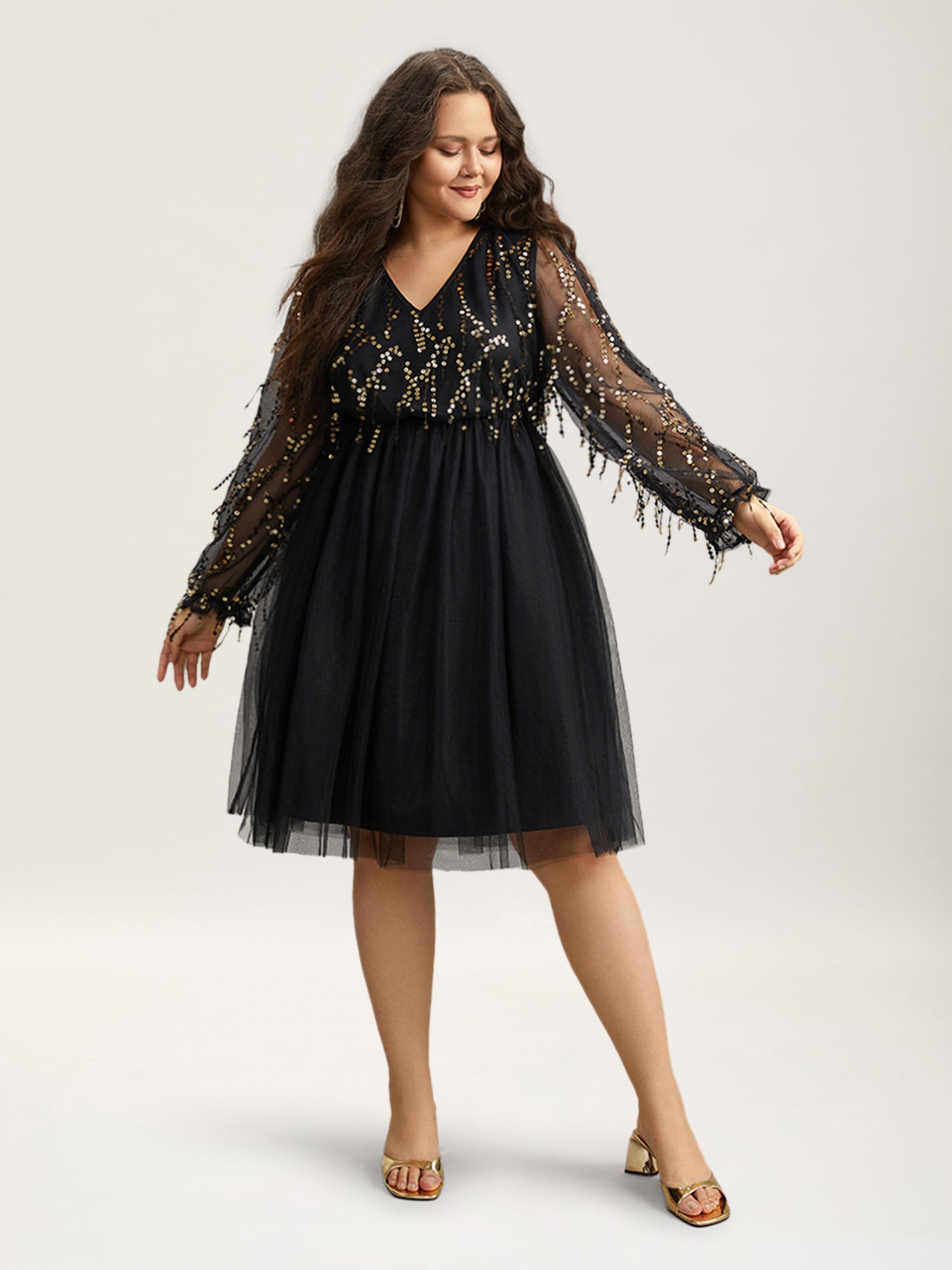 Sequin Mesh Patchwork Tassel Dress