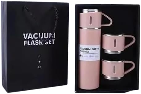 Steel Vacuum Flask Set. Flask Set with 3 Steel Cups