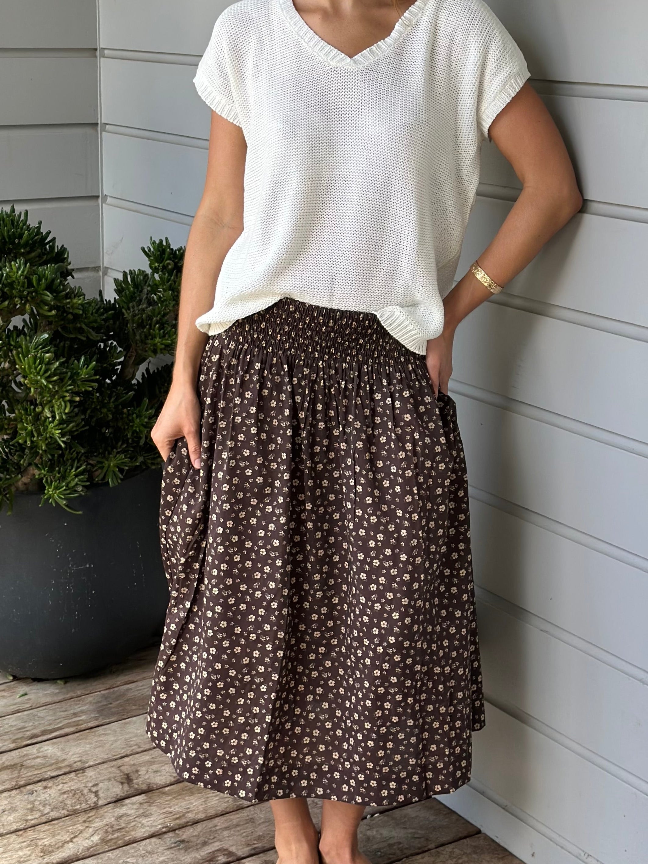 lola skirt - chocolate floral cotton