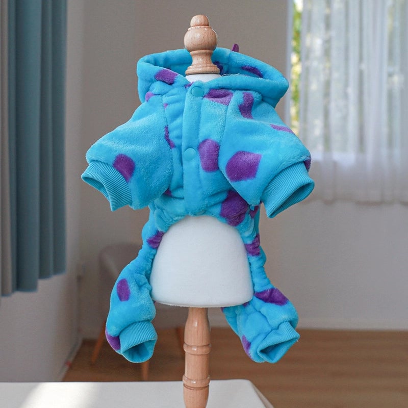 2 Pieces Pet Clothes Autumn And Winter Fleece-Lined Warm Dog Cat Clothing Decoration Flower Four-Legged Dinosaur Transformation Suit Collection