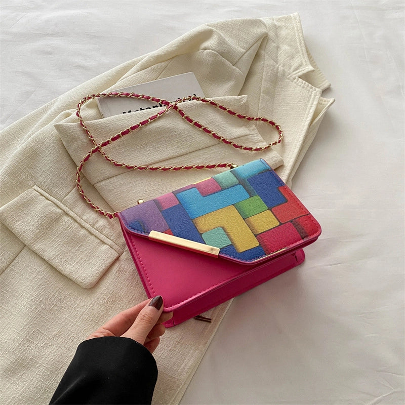 Women's Medium Pu Leather Color Block Streetwear Magnetic Buckle Crossbody Bag