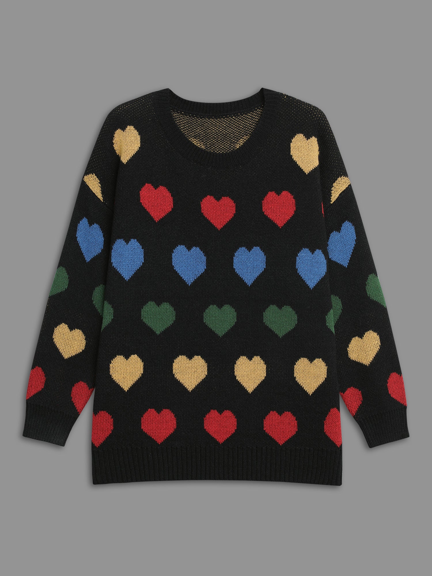 Colored Heart Drop Shoulder Sleeve Pullover