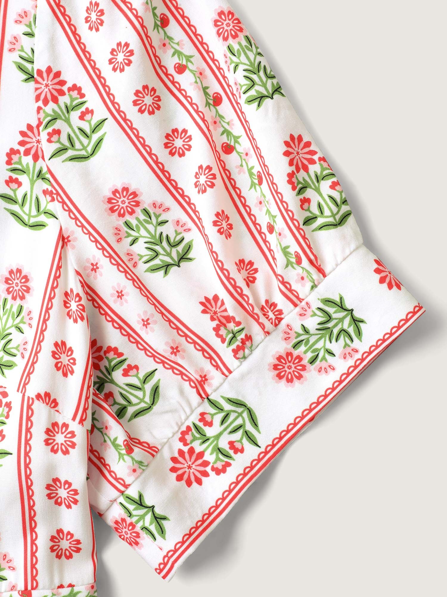 Floral Stripe Shirred Waist Midi Dress