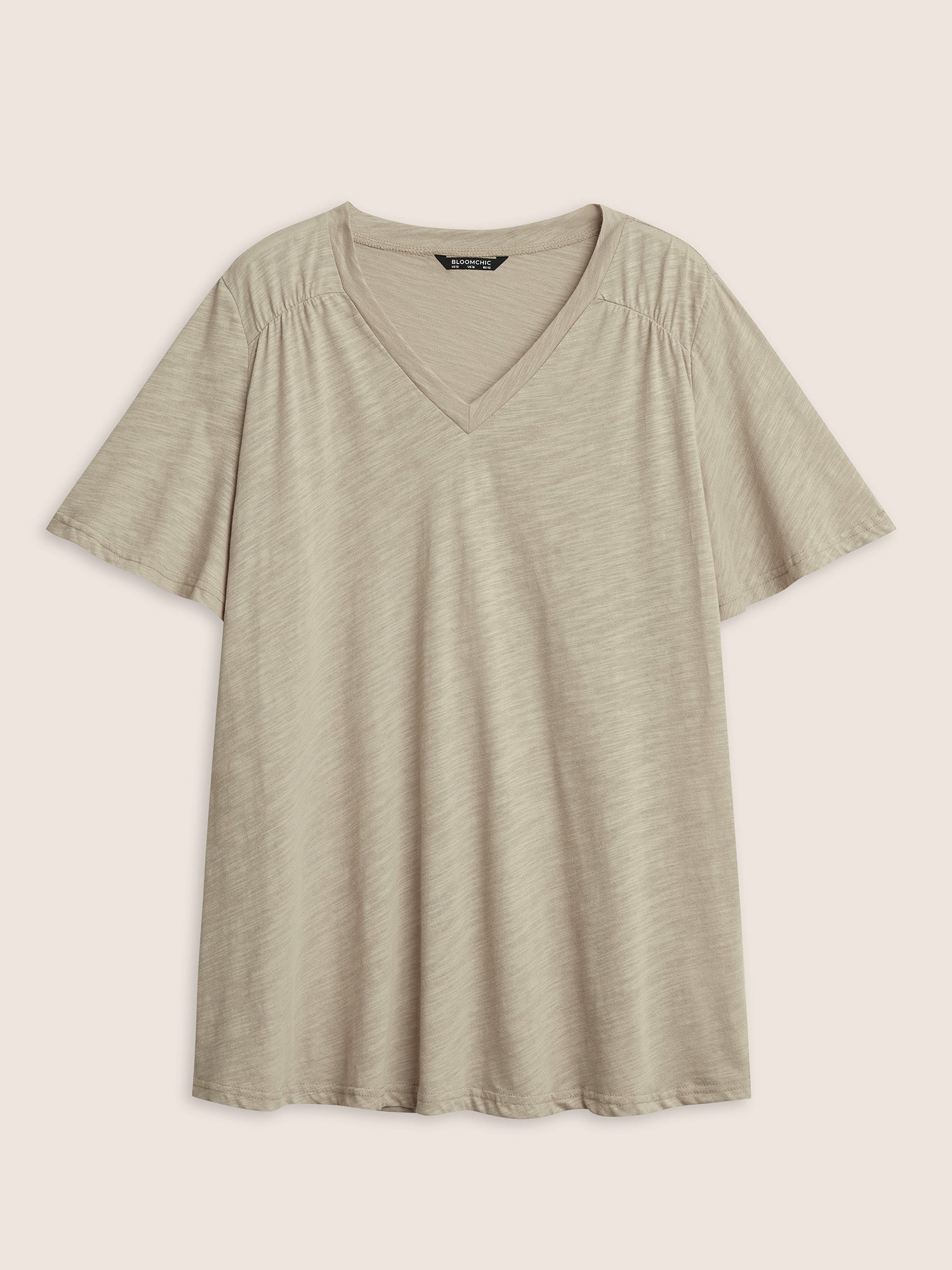 Plain Ruffle Sleeve Heather V Neck T-shirt
