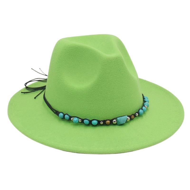 Western Cowboy Hat Big Brim Mountaineering Hat Spring And Summer New Emerald Felt Hat Ethnic Tibetan Hat