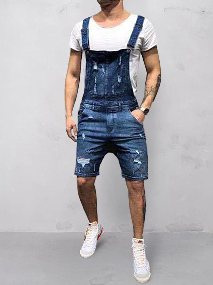 Torn Denim Overalls Shorts