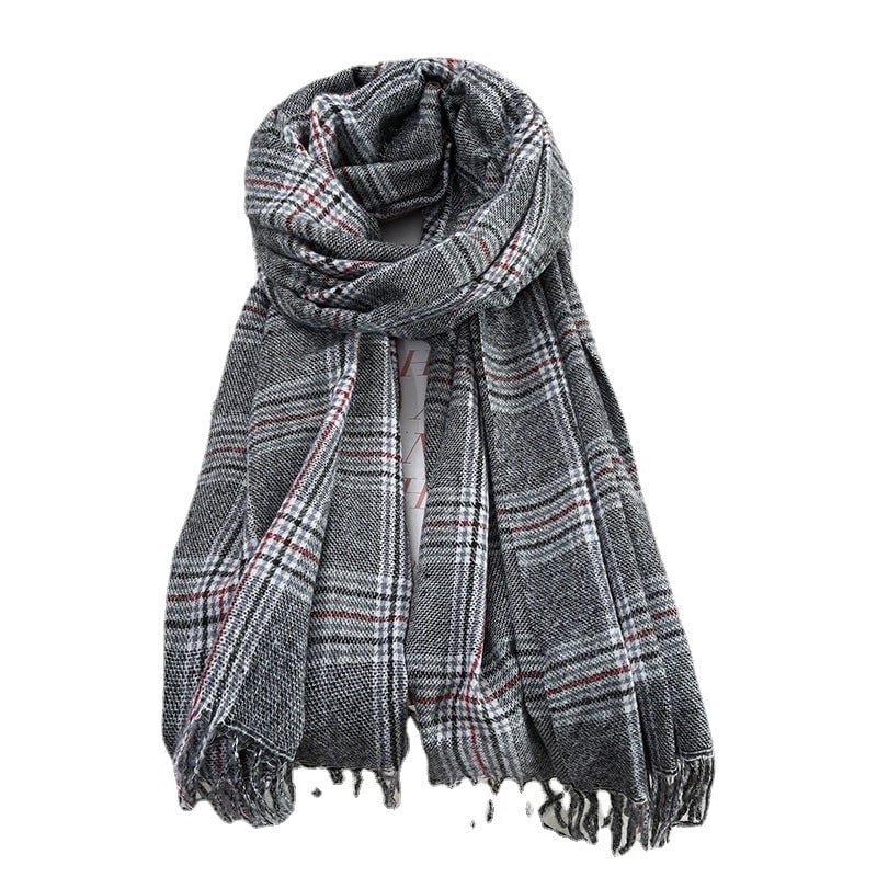 Women's Casual Minimalist Lattice Imitation Cashmere Tassel Scarf