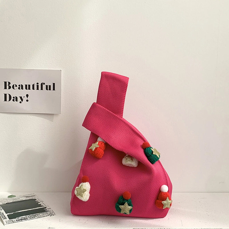 Christmas Women's Medium Polyester Christmas Hat Star Streetwear Square Open Handbag