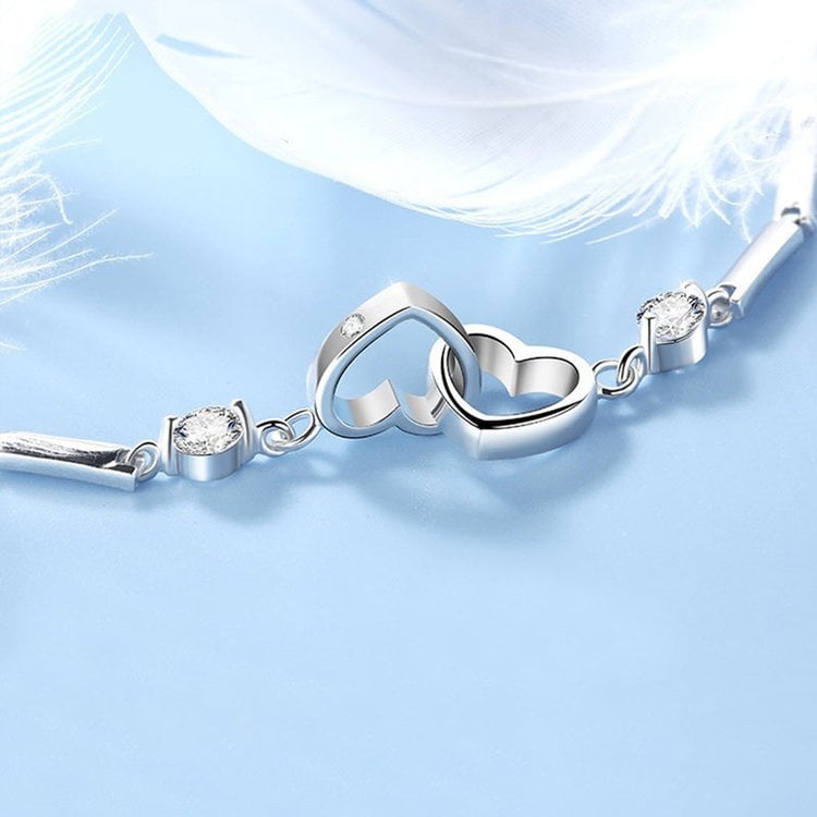 For Mother/Daughter - Forever Linked Together Crystal Heart To Heart Bracelet