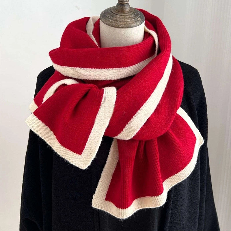 Wool Scarf Knitted Unisex Cihc Style Simple Solid Color Warm Shawl Neck Dual-Use