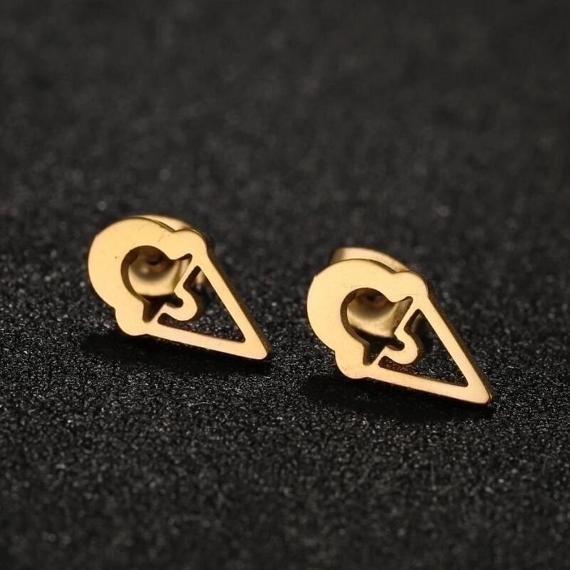1 Pair IG Style Minimalist Ice Cream Heart Shape Notes Asymmetrical Plating 304 Stainless Steel 18K Gold Plated Ear Studs