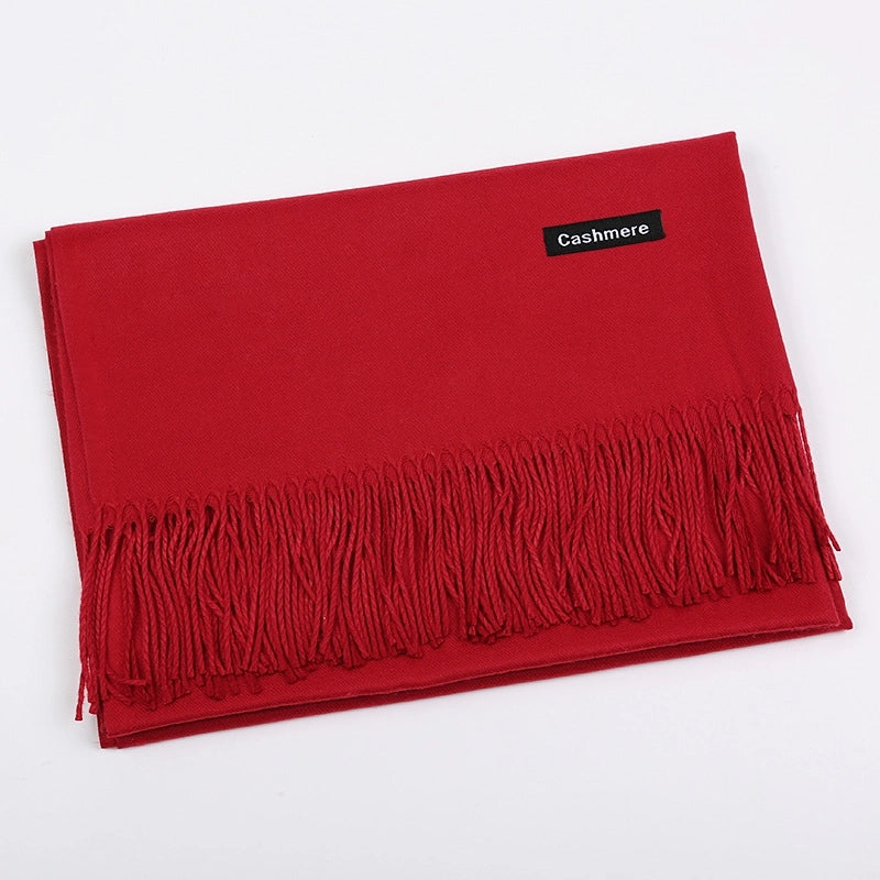 Pure Color Cashmere Scarf Women's Autumn And Winter Popular 220g Light Board Tassel Warm Shawl Travel Gift