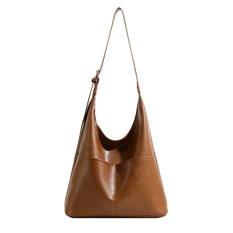 Women's Pu Leather Solid Color Classic Style Bucket Zipper Shoulder Bag