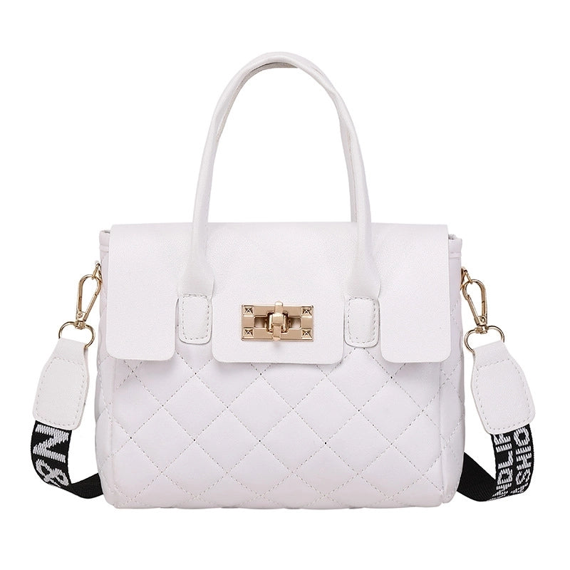 Women's Small Pu Leather Solid Color Classic Style Square Lock Clasp Handbag