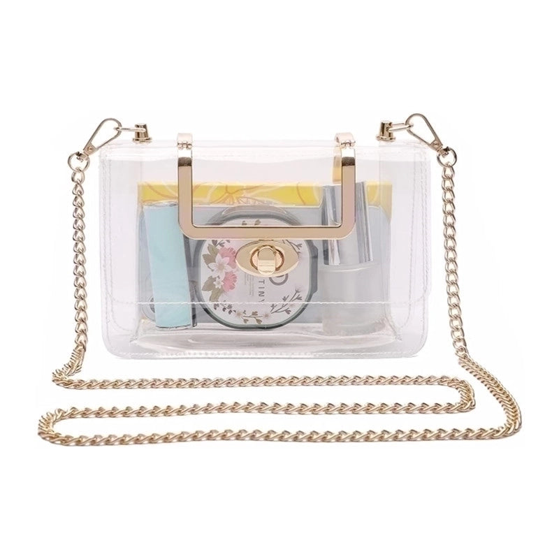 Women's Small PVC Solid Color Basic Lock Clasp Crossbody Bag