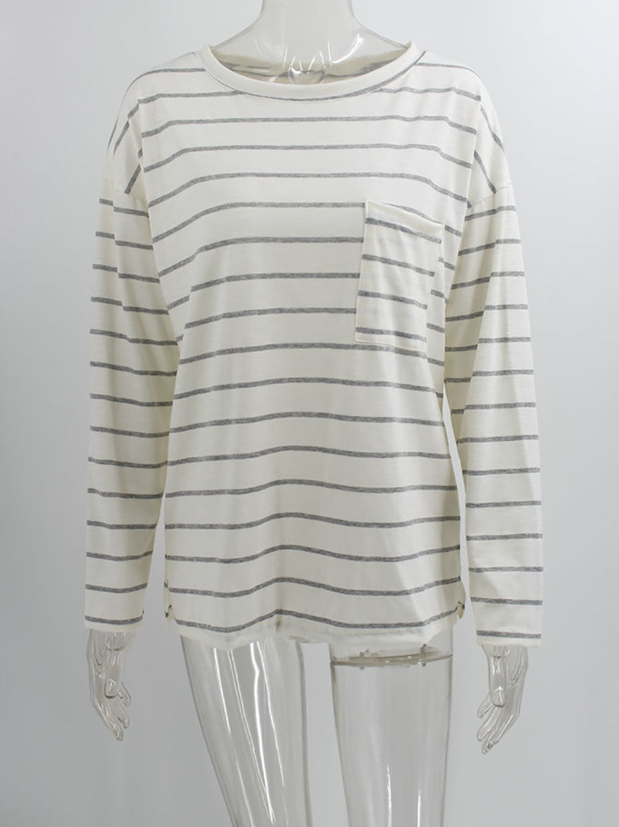 Striped Long Sleeve T-shirt With Pocket