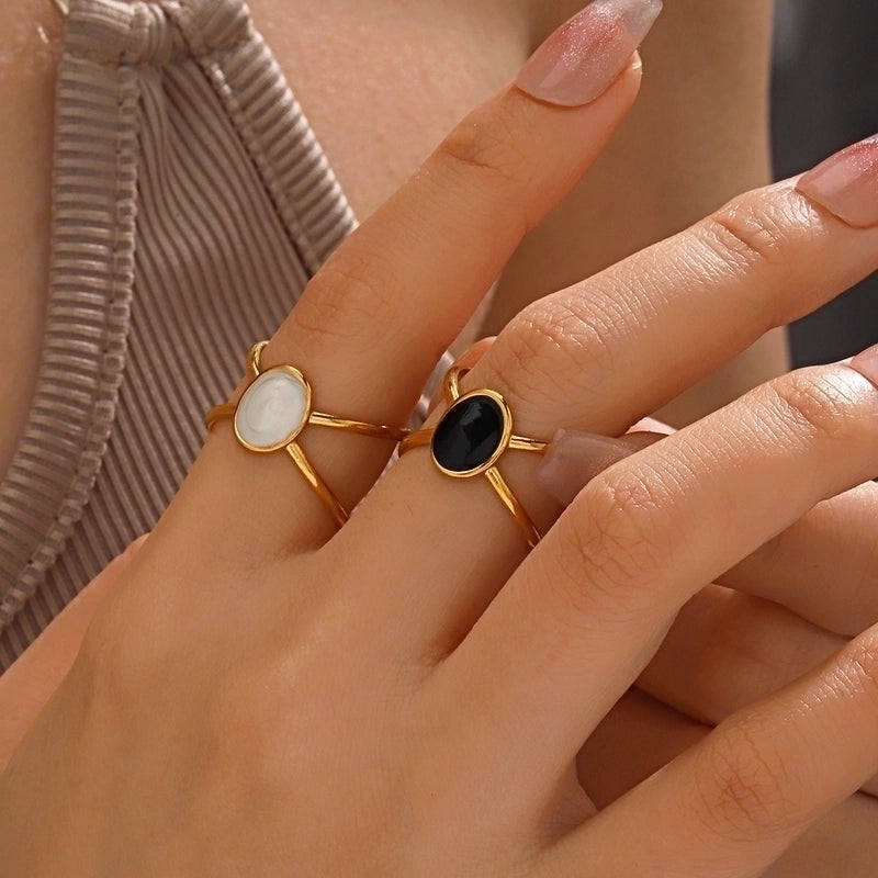 304 Stainless Steel 18K Gold Plated Minimalist Enamel Round Square Open Rings