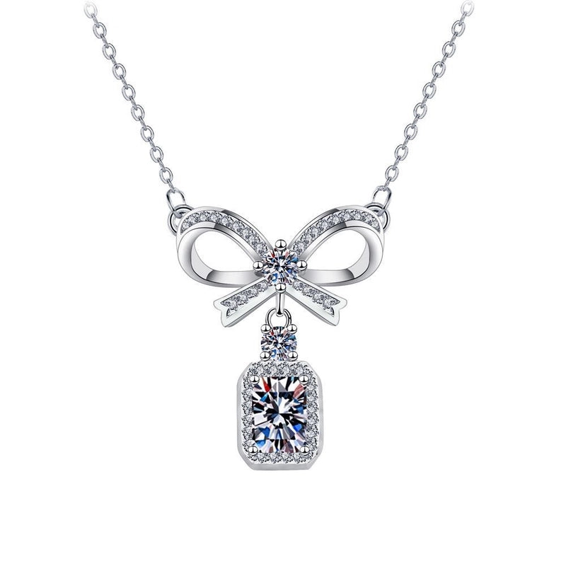Minimalist Shiny Round Water Droplets Bow Knot Copper Plating Inlay Zircon Silver Plated Pendant Necklace Necklace Pendant