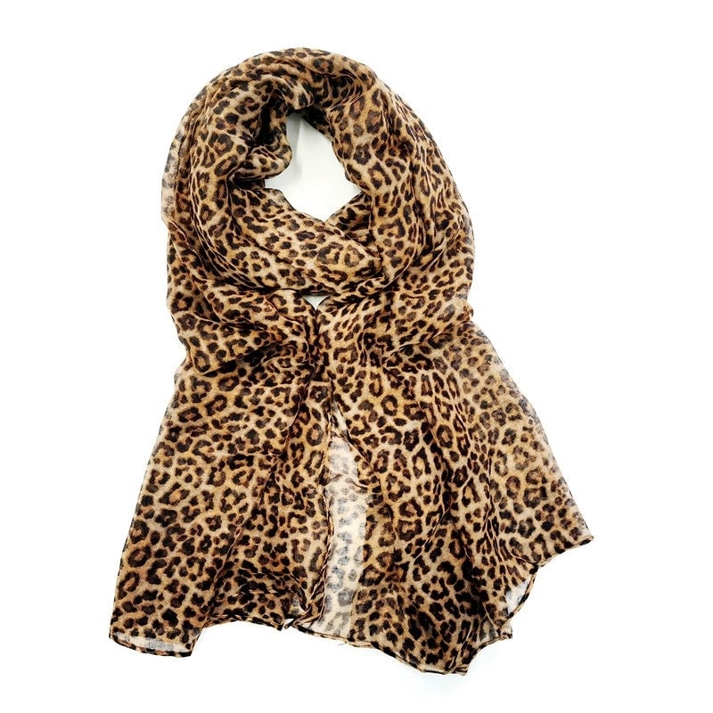 Polyester Bali Yarn Women's Scarf Leopard Print Screen Printing Woven Shawl Deqing Yazhi Export