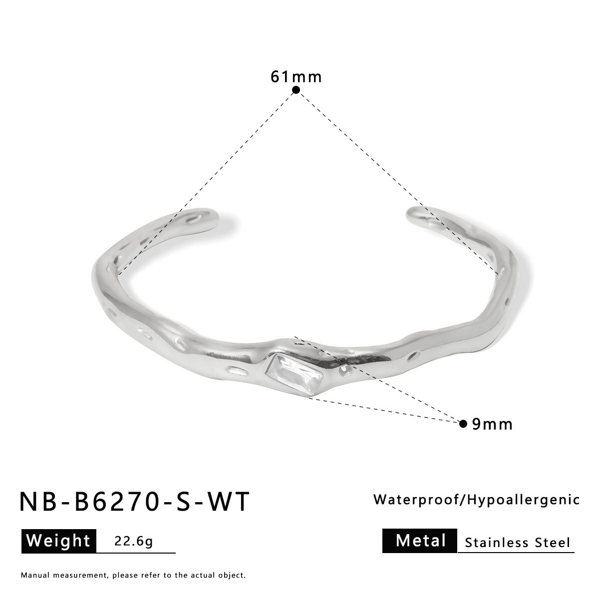 Ins Stainless Steel Zircon Pearl Bracelet C-Shaped Wave Line Open Gold-Plated Bracelet Design Female
