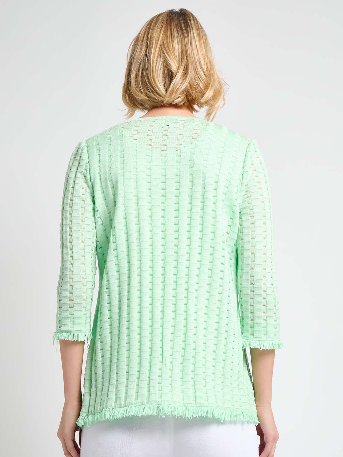 Heritage Fringe Trim Tonal Burnout Knit Jacket - True Fit