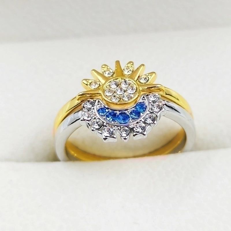 Retro Exaggerated Minimalist Sun Moon Alloy Artificial Rhinestones Gold Plated Silver Plated Plating Inlay Rings