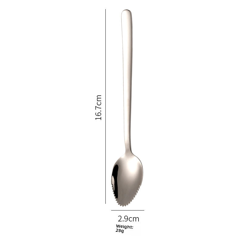 Infant 304 Stainless Steel Mud Scraping Spoon Baby Food Supplement With Serrated Fruit Dredging Spoon Creative With Hole Mud Pressing Spoon