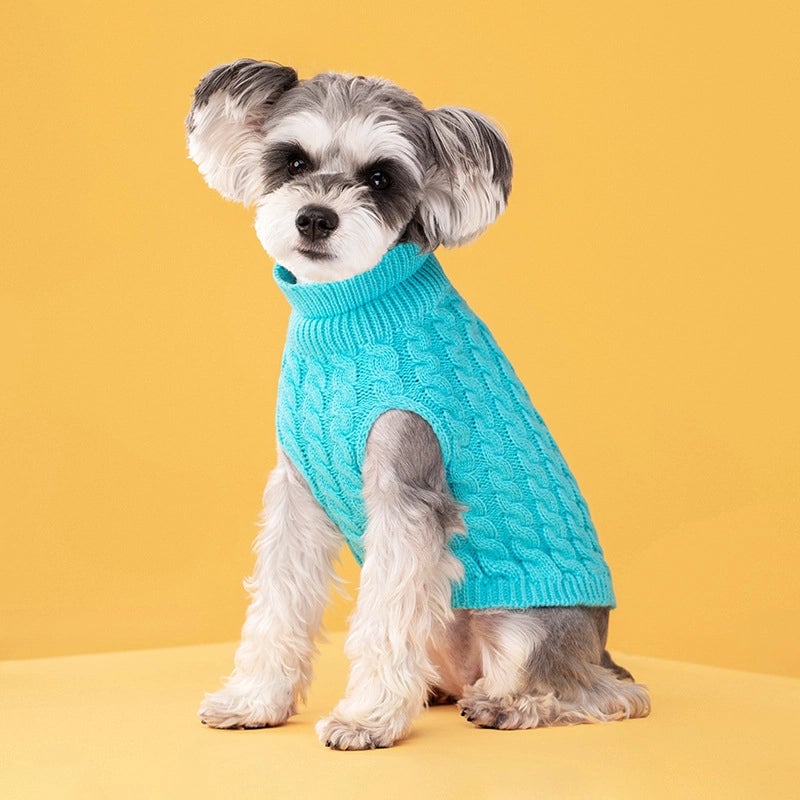 Winter New Fashion Candy Color Sweater Dog Cute Pet Warm Clothes Solid Color Twist Knitted Pullover