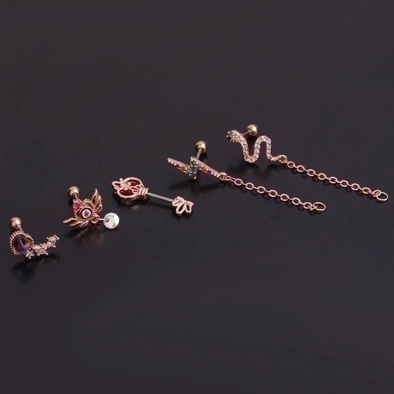 Ear Cartilage Rings & Studs Flower 316L Stainless Steel  Copper Inlaid Zircon