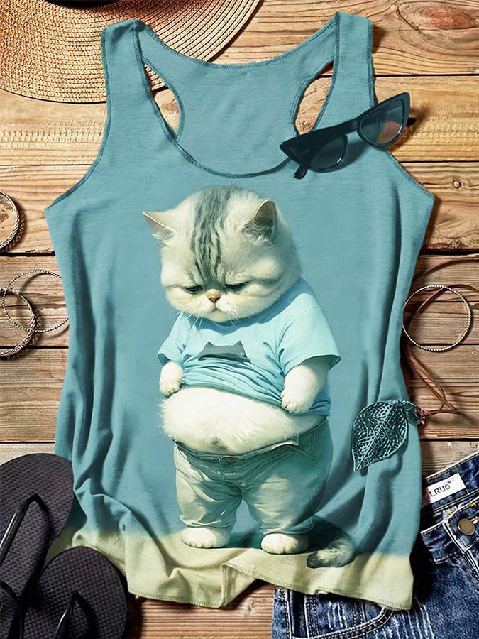 Women's Cat Print Casual Tank Top