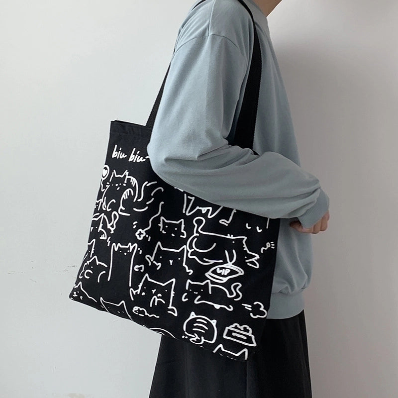 Women's Basic Letter Canvas Shopping Bags
