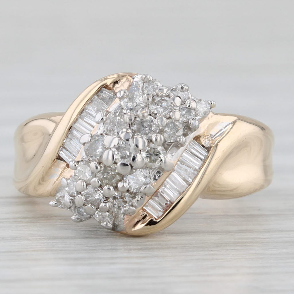 0.70ctw Diamond Cluster Bypass Ring 10k Yellow Gold Size 5