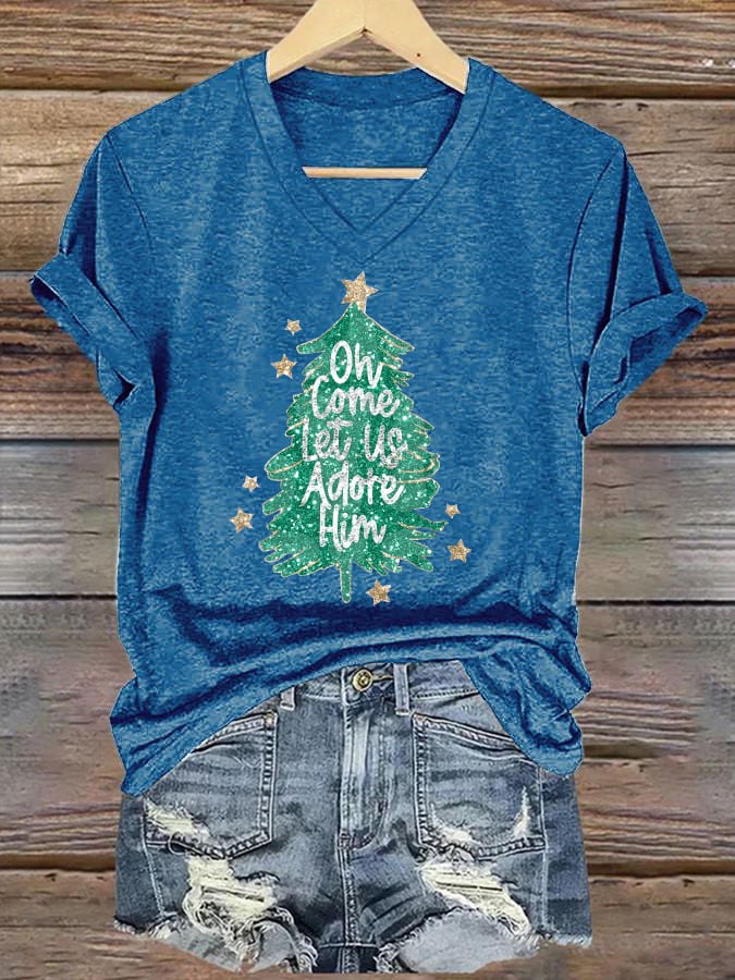 Women's Sequined Christmas Tree Print Casual T-shirt