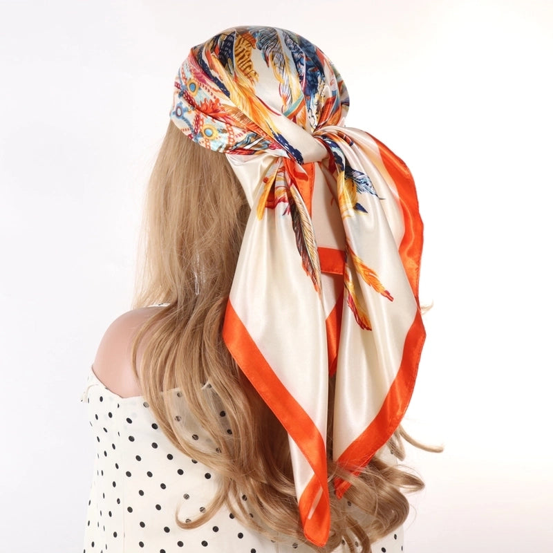 Women's Tropical Color Block Satin Silk Scarf Kerchief