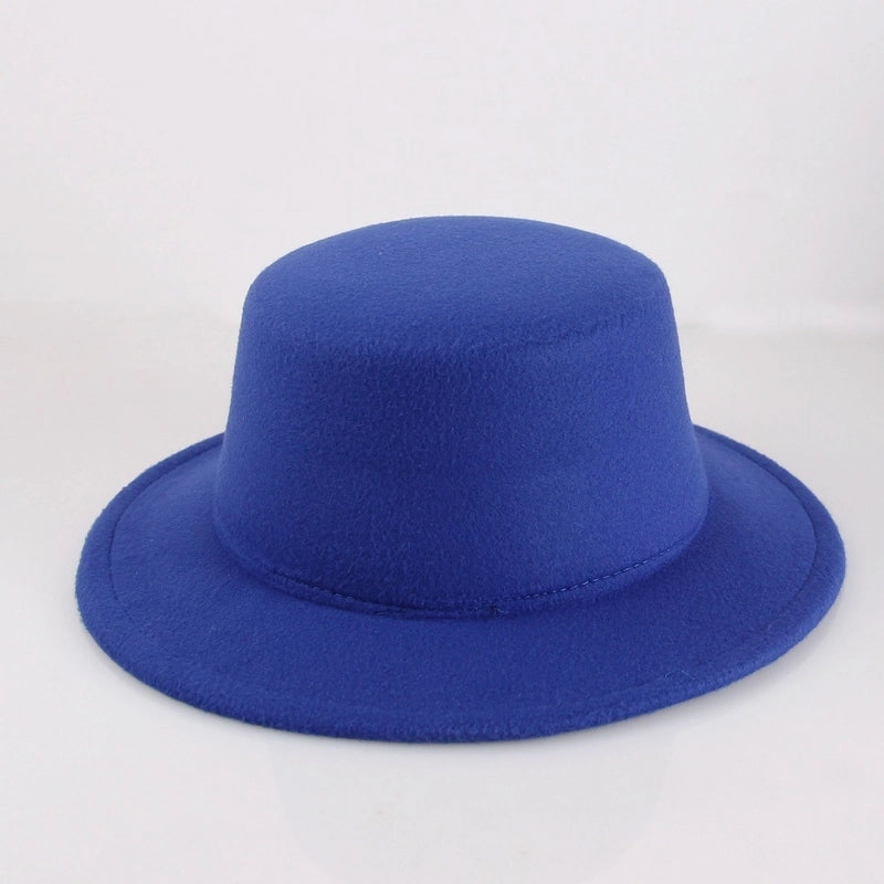 Flat Top Hat Couple Men And Women Gentleman Hat Women's Autumn And Winter Large Flat Brim Woolen Jazz Hat