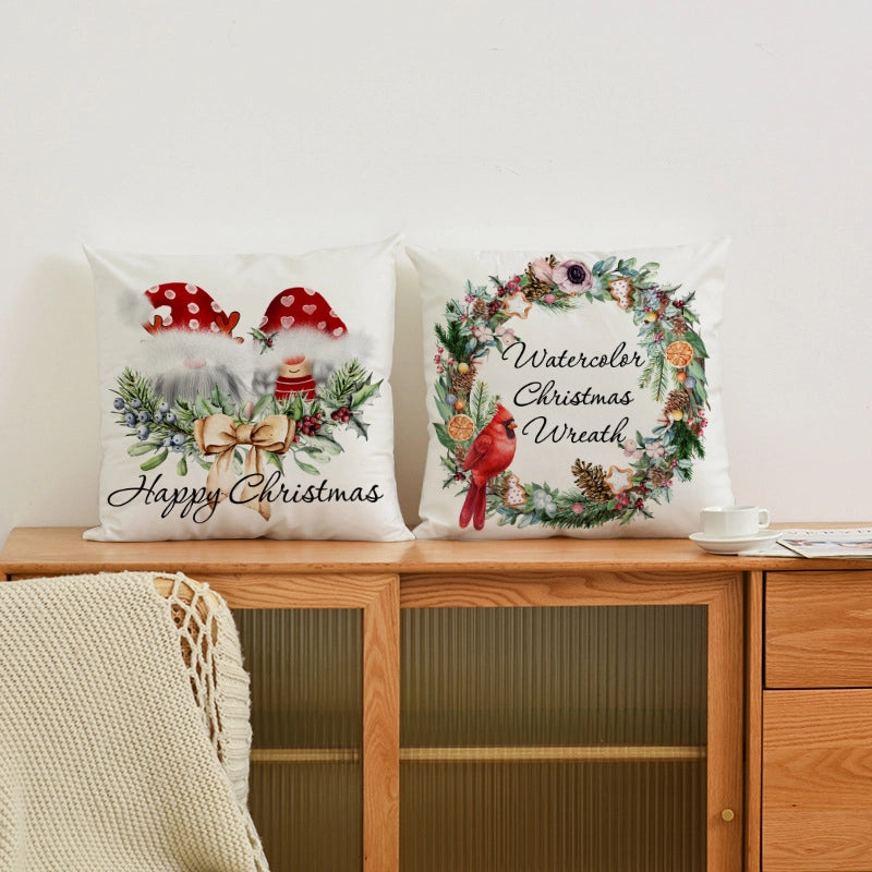 Christmas Casual Christmas Tree Santa Claus Letter Short Plush Pillow Cases Couch & Sofa Decor