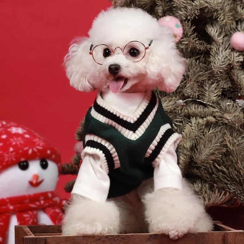 V-neck Striped Knit Vest For Dog Cat