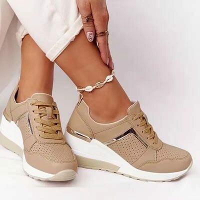 Casual Solid Colour Lace-up Wedge Sneakers