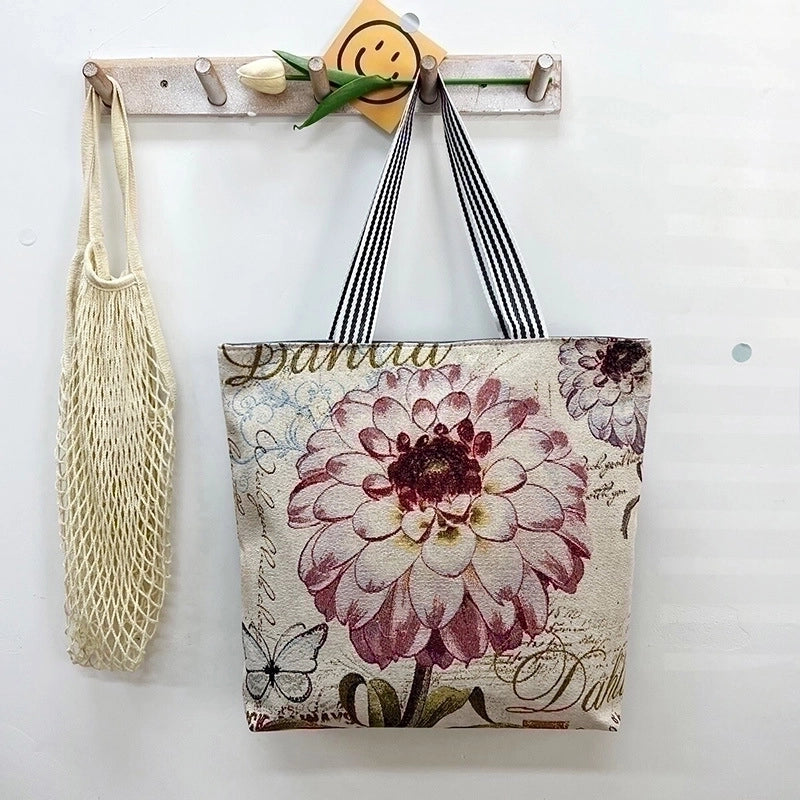 Women's Vintage Style Flower Canvas Shopping Bags